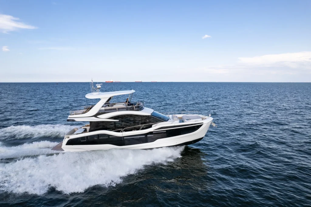 18 metre 8 guest flybridge yacht for sale, elevated deck profile