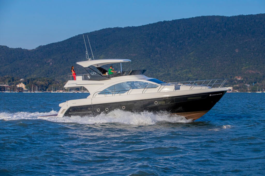 18 metre GRP luxury yacht for sale, at anchor