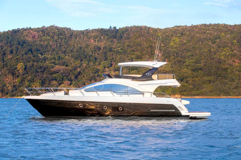 18 metre luxury inboard yacht for sale, exterior on the water