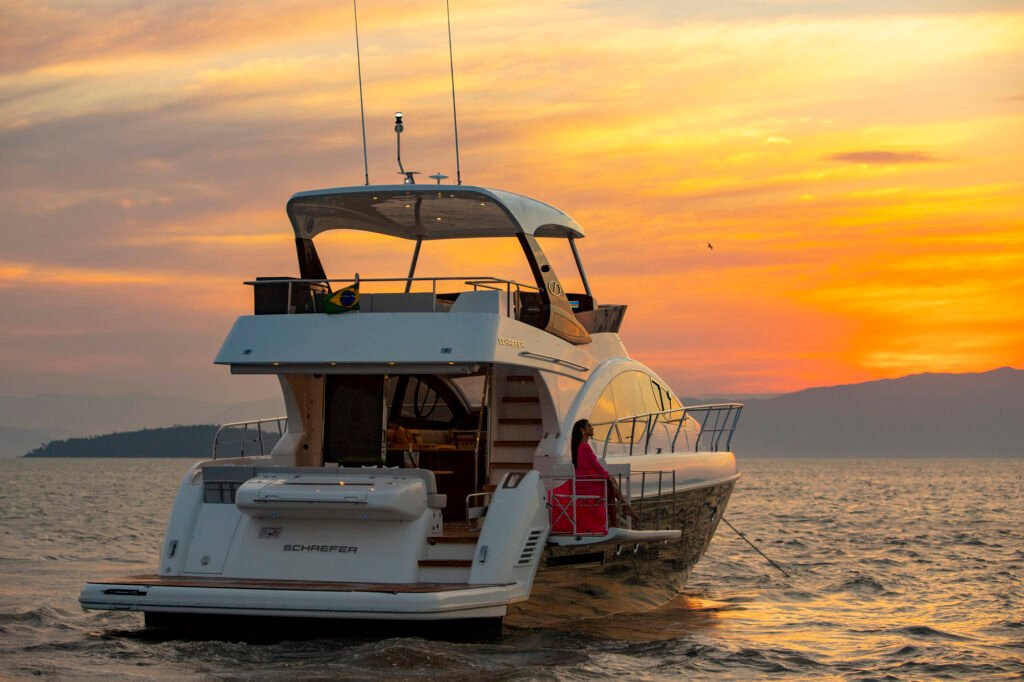 18 metre 3 cabin planing yacht for sale, at anchor in calm waters