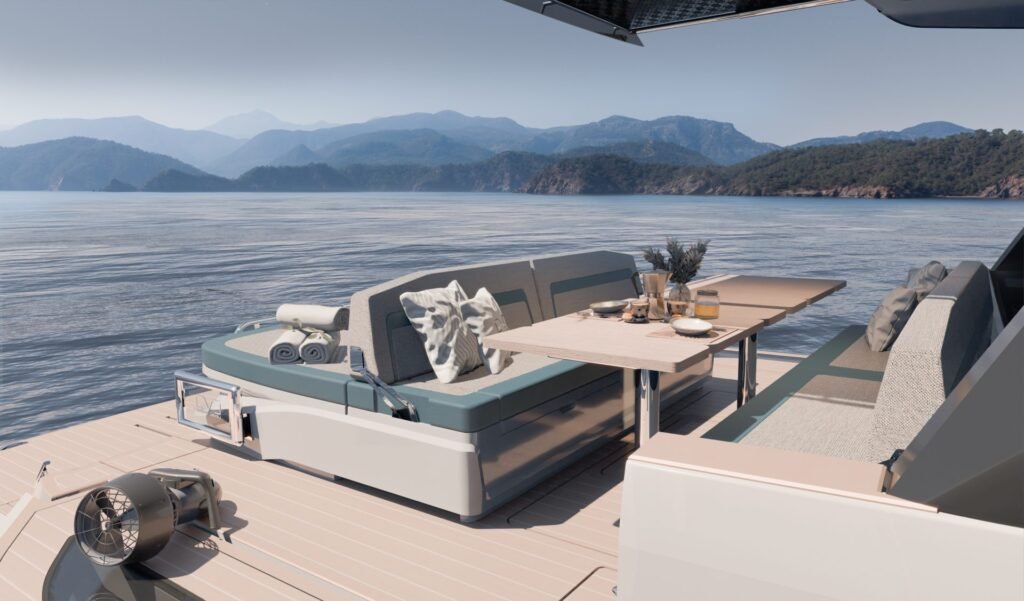 2 cabin Italian luxury yacht refined interior living area