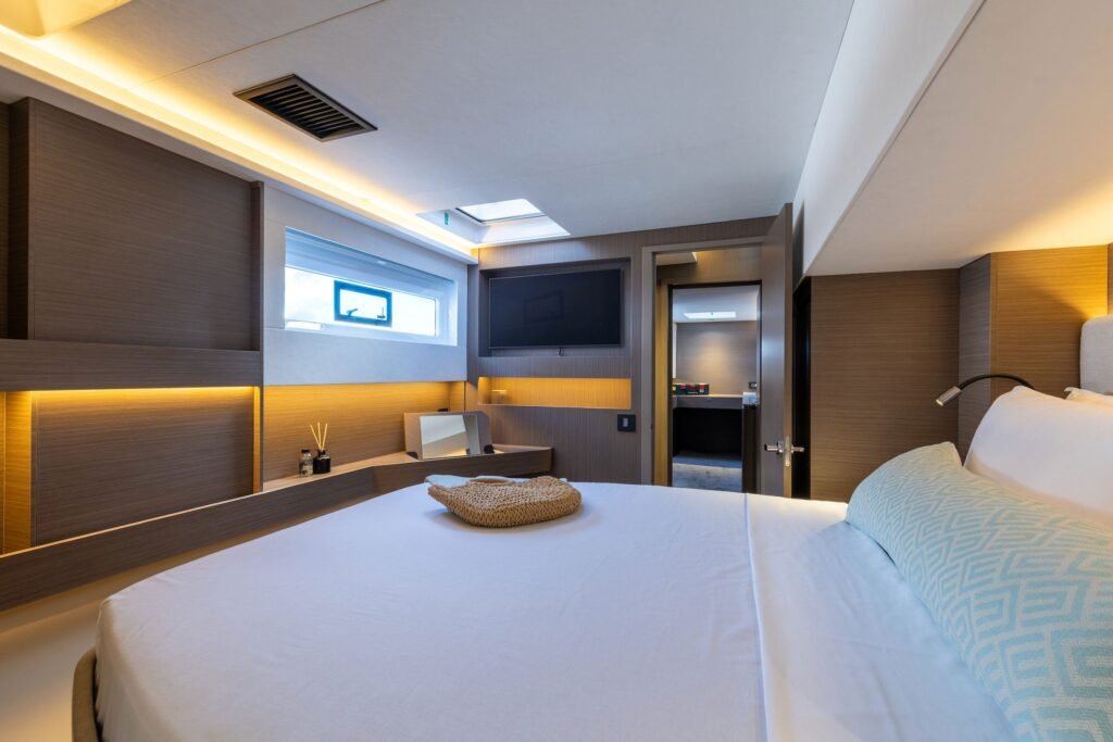 displacement sailing catamaran spacious interior and living space