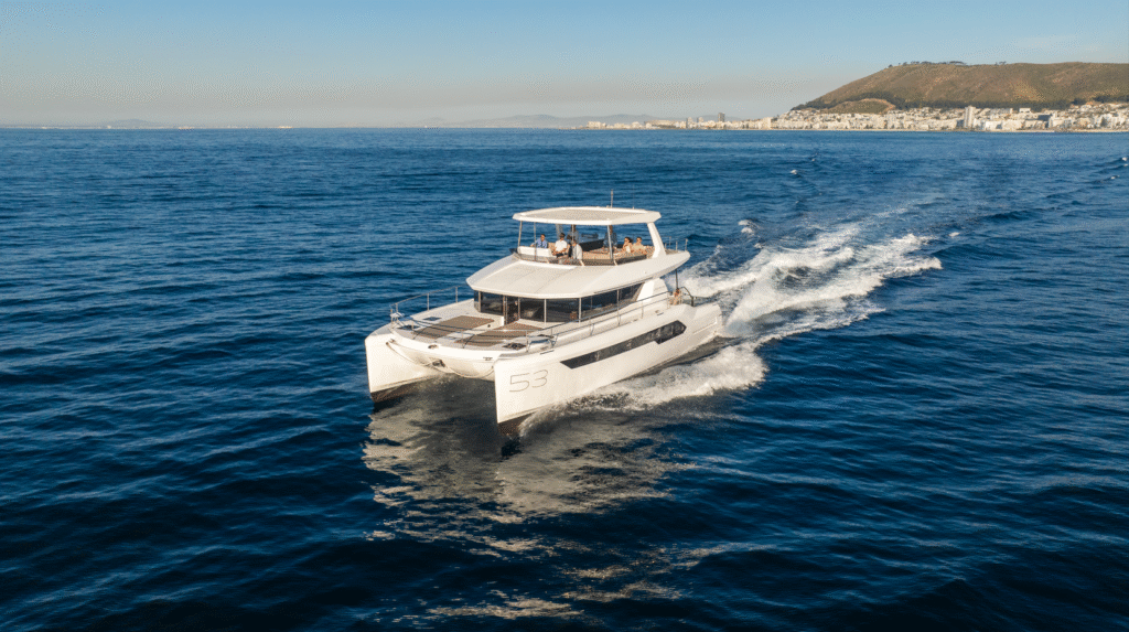 16 metre Displacement Luxury yacht at anchor in calm waters