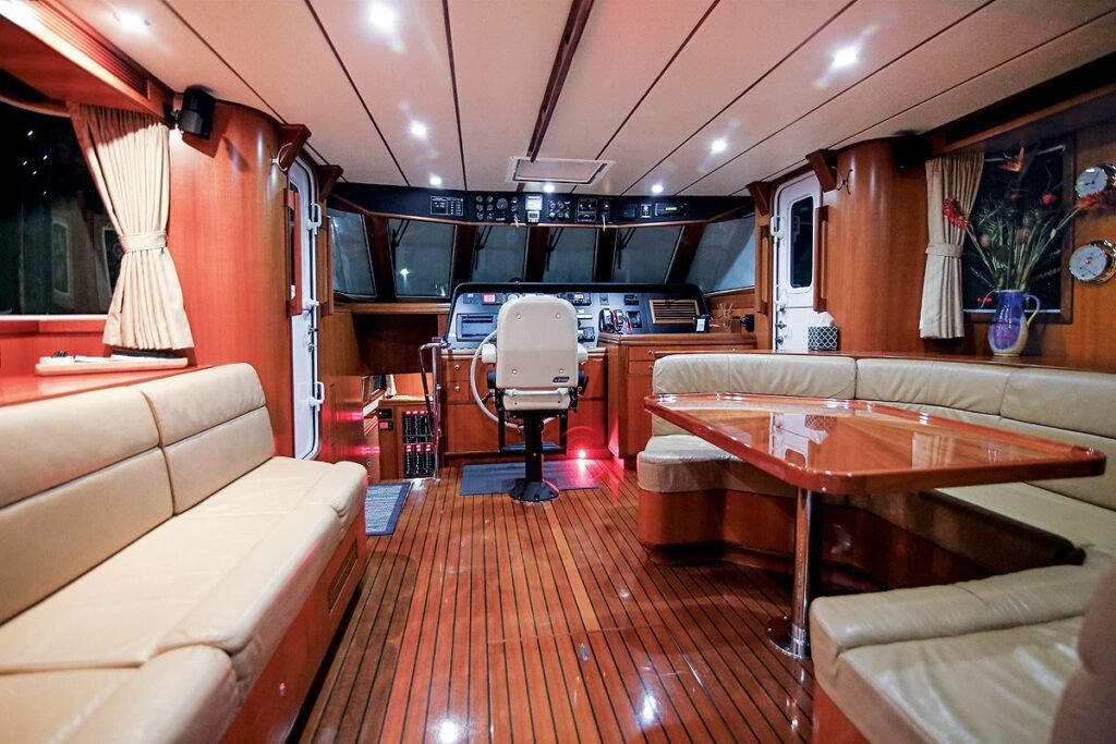 16 metre inboard semi displacement yacht, saloon interior