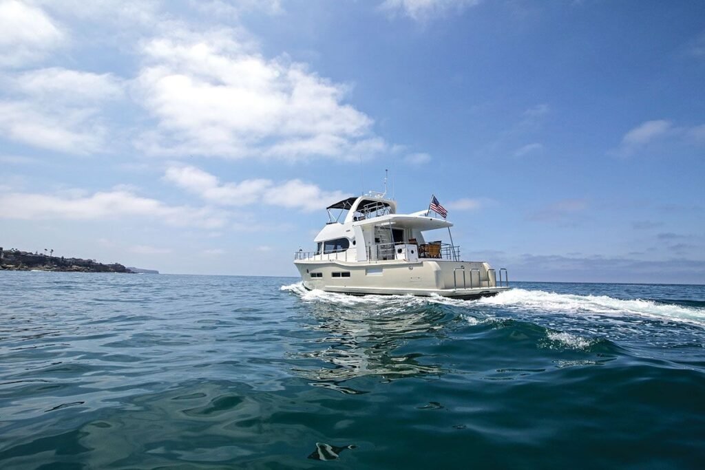 18 metre 8 guest semi displacement yacht for sale, at anchor
