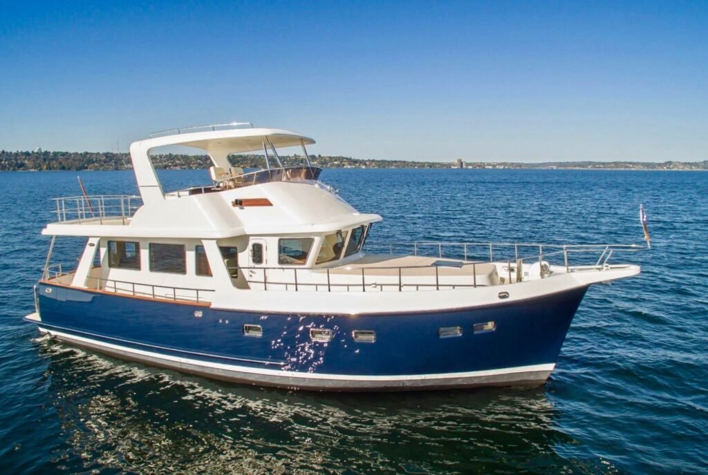 15 metre luxury yacht with 2 cabins at anchor