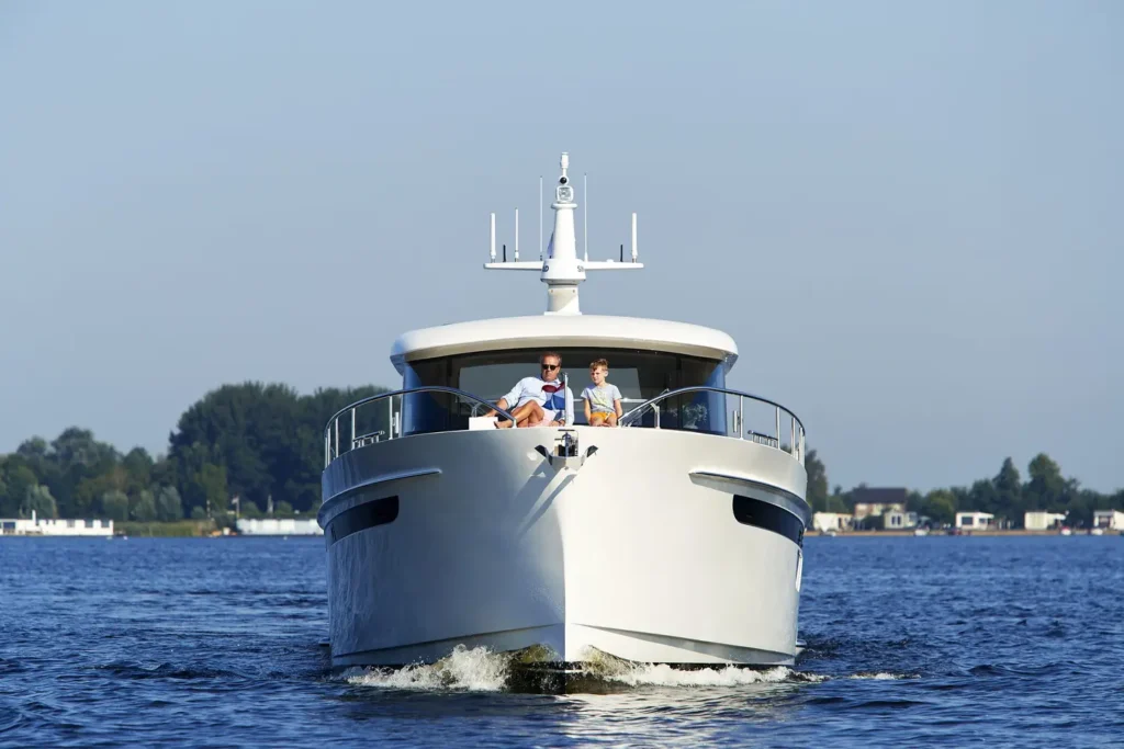 Netherlands built steel yacht at anchor