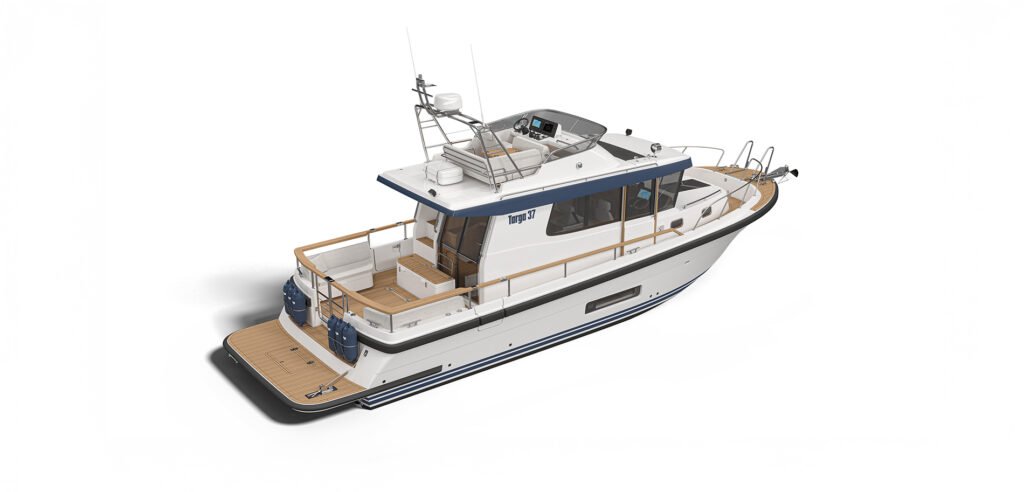 12 metre Finnish monohull yacht anchored in archipelago waters