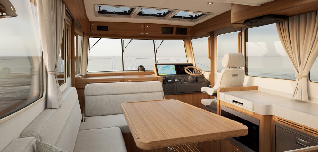 12 metre Finnish planing yacht helm and interior