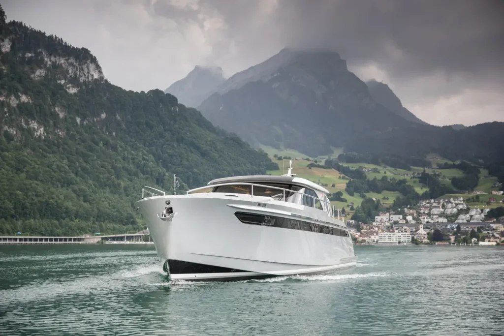 18 metre Dutch planing yacht interior helm station and saloon
