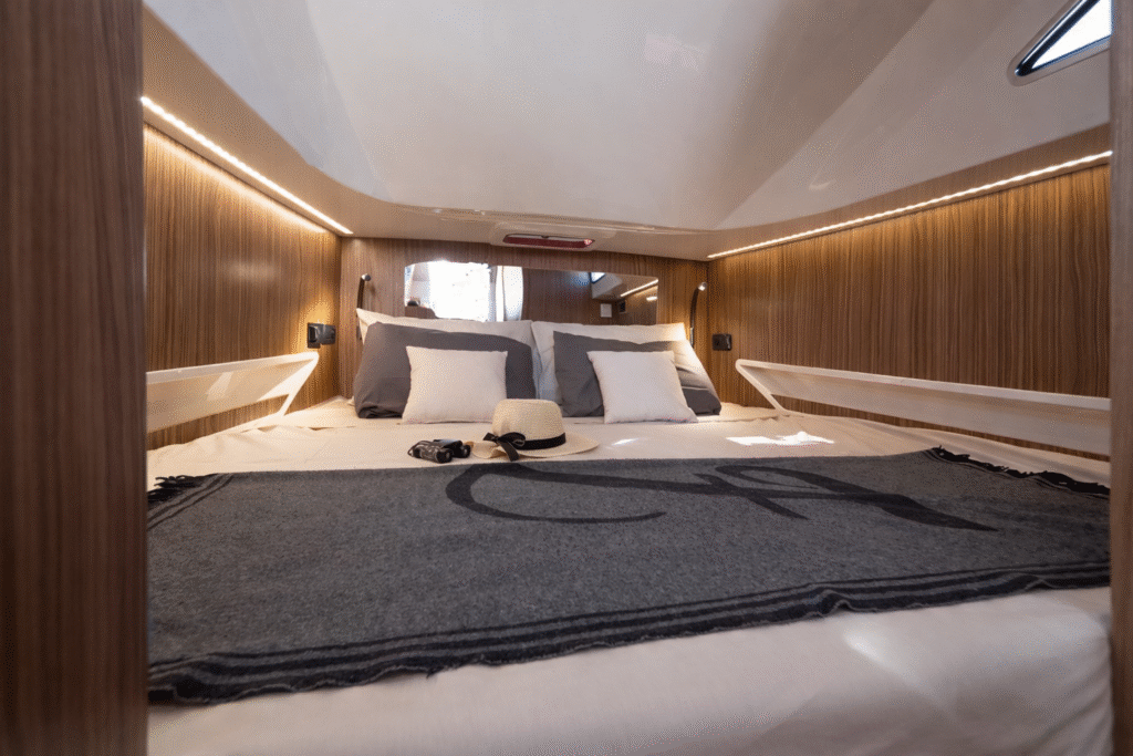 2 cabin RIB yacht interior cabin and living space