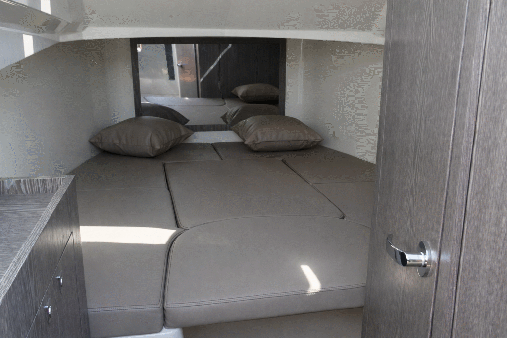 1 cabin outboard RIB interior cabin and seating area