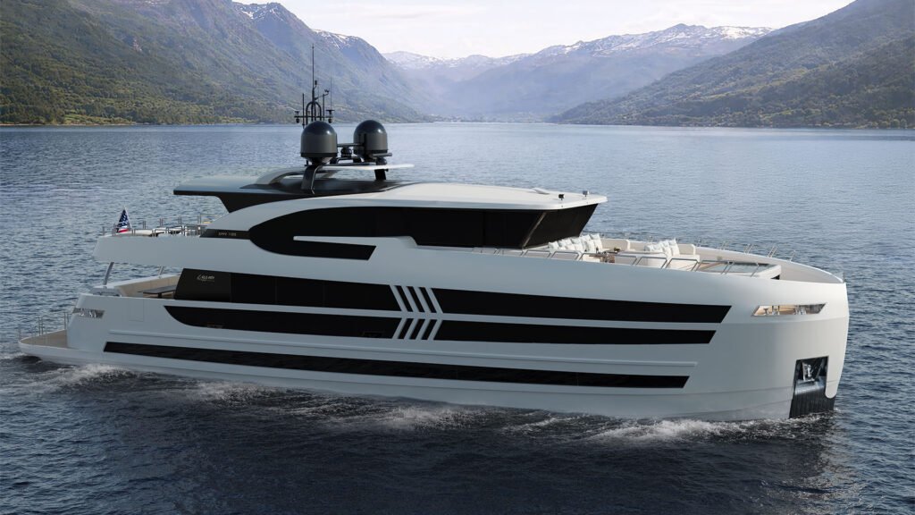 30 metre American built yacht for sale, at anchor