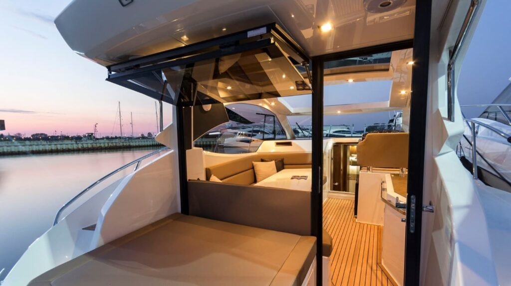 Cabin interior of an 11 metre yacht for sale at 200,000 euros