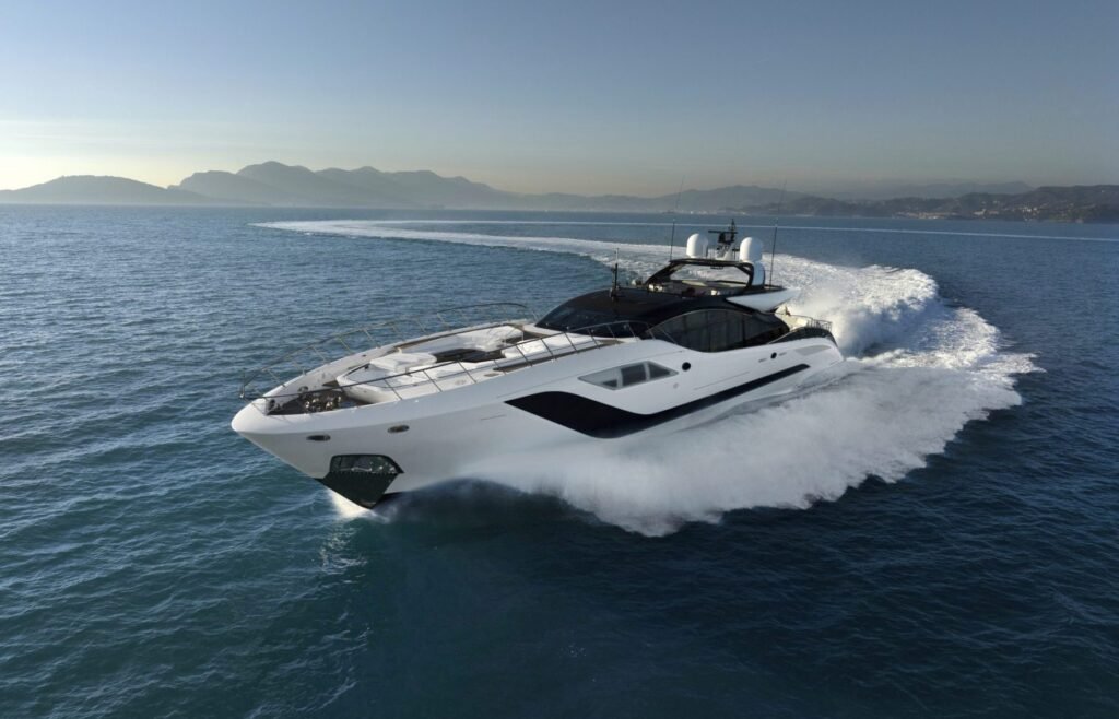 6 cabin planing yacht for sale, at anchor