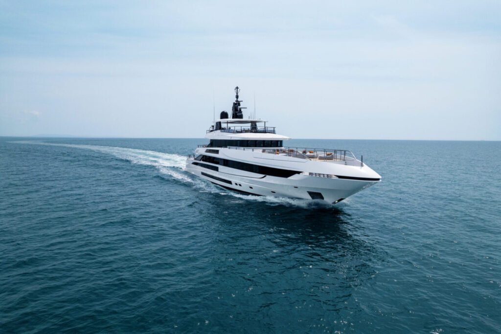 Italian-built steel yacht for 12 guests at anchor
