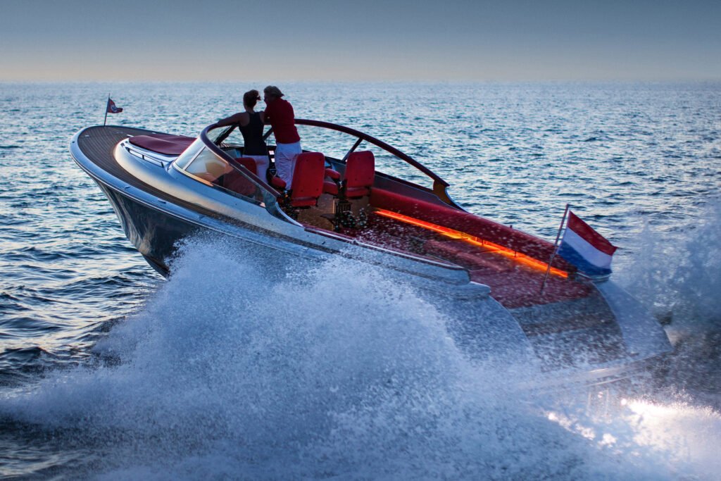 12 metre inboard planing yacht for sale, underway at speed
