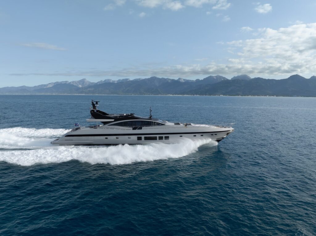 40 metre planing yacht for sale, exterior on the water