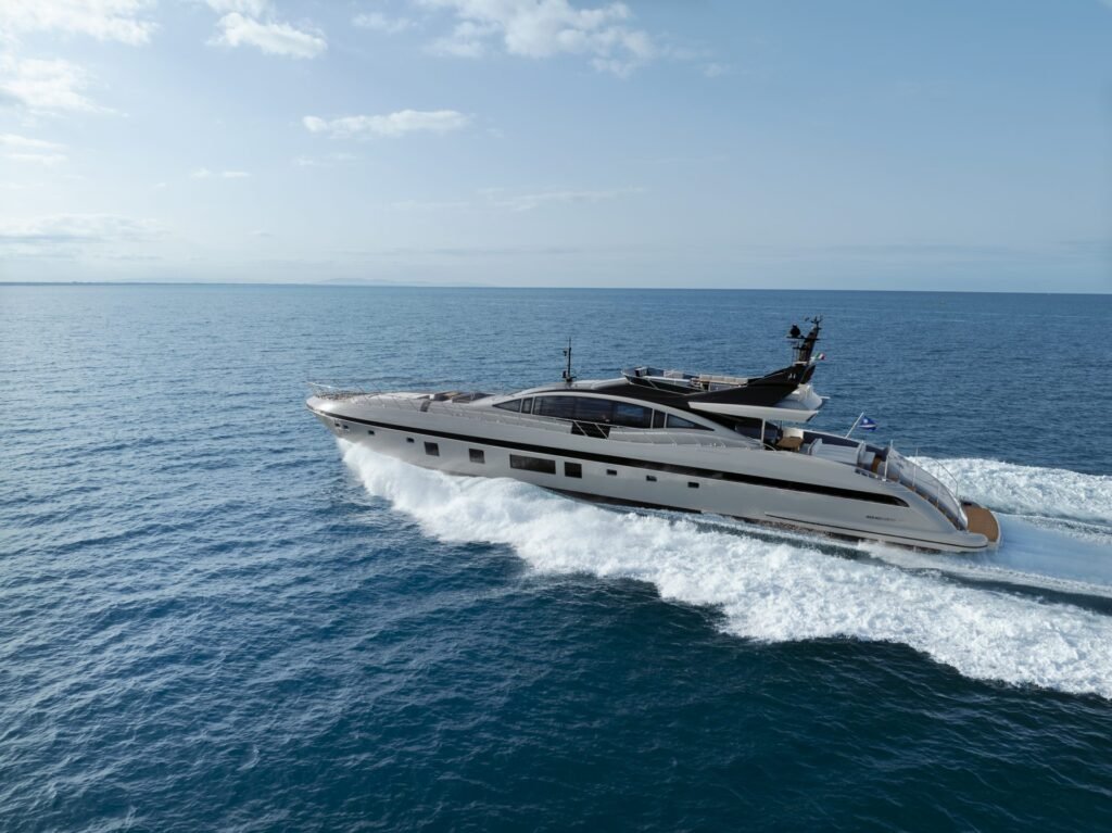 40 metre planing yacht at anchor