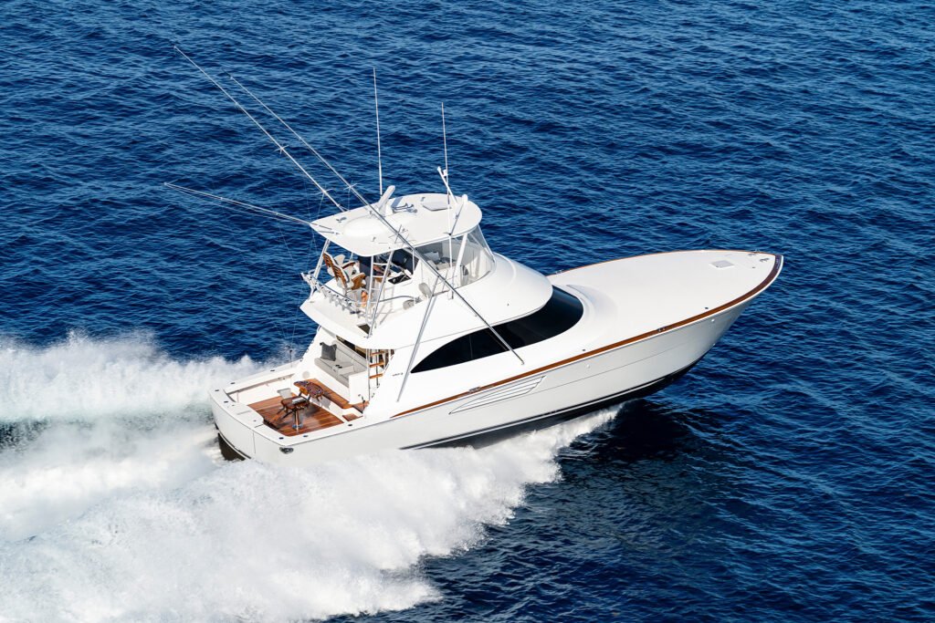 15 metre American yachtfisher for sale, at anchor