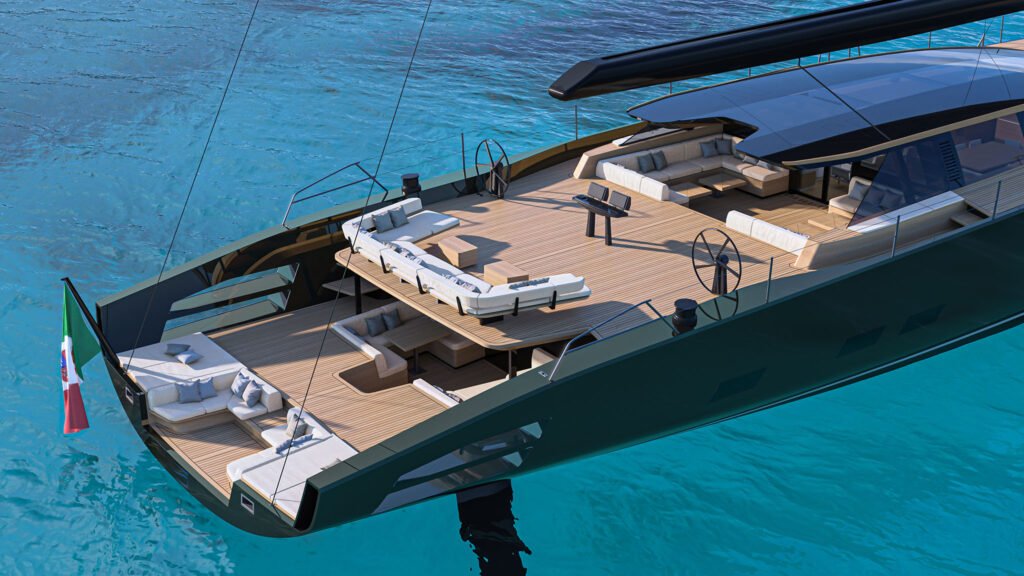 Hybrid monohull yacht for sale, interior cabin and living area