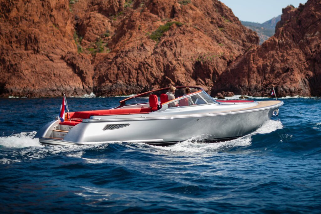12 metre Dutch planning hull yacht for sale, exterior on the water