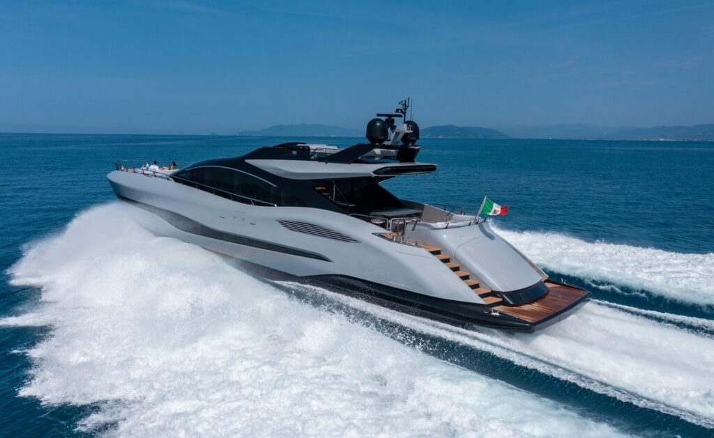 32 metre Italian 4 cabin yacht for sale, aft deck with tender