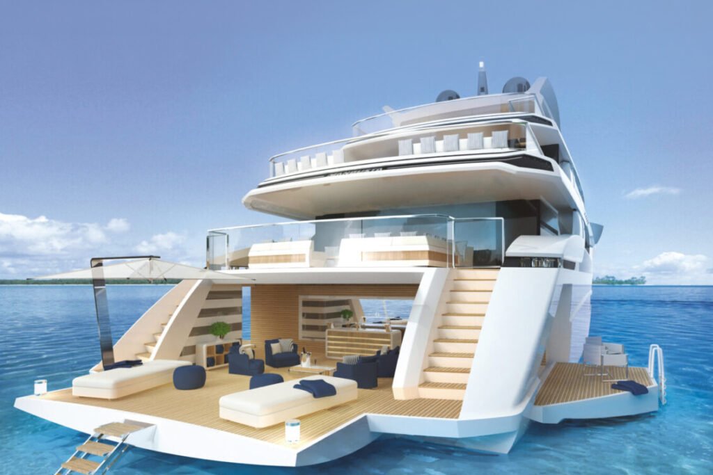 40 metre steel yacht at anchor