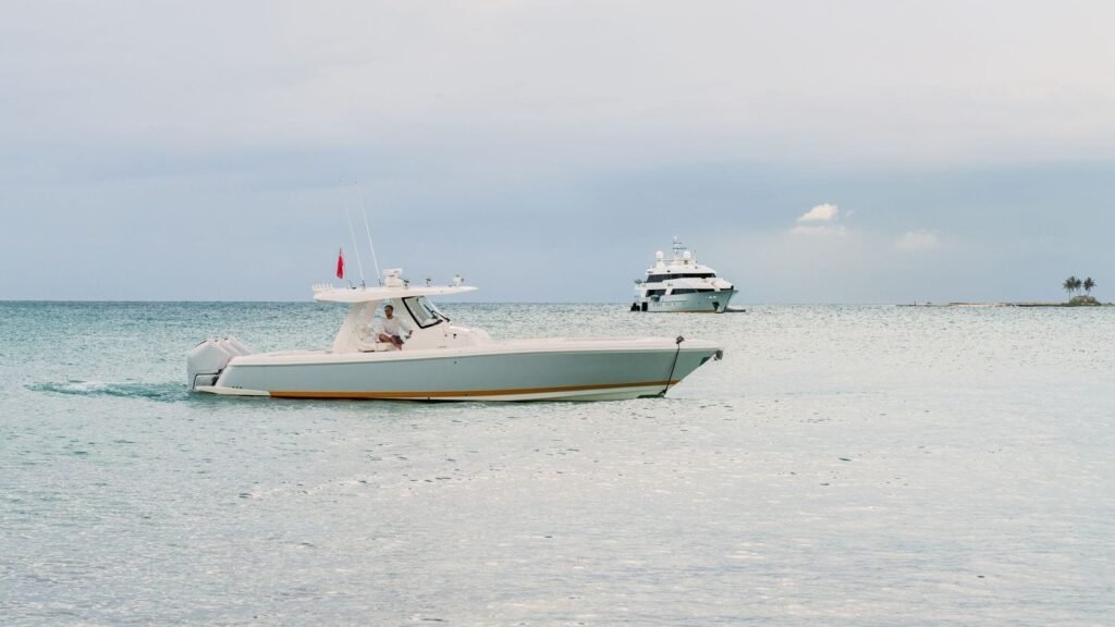 family yacht charter Saint John, exterior profile at anchor
