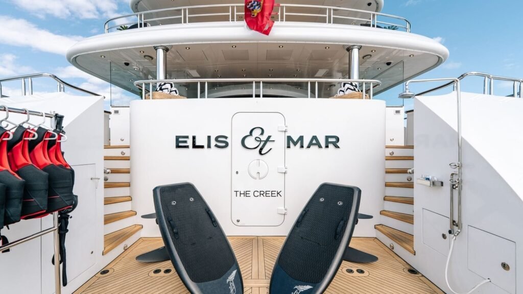 Stern view showing the yacht's name and hailing port