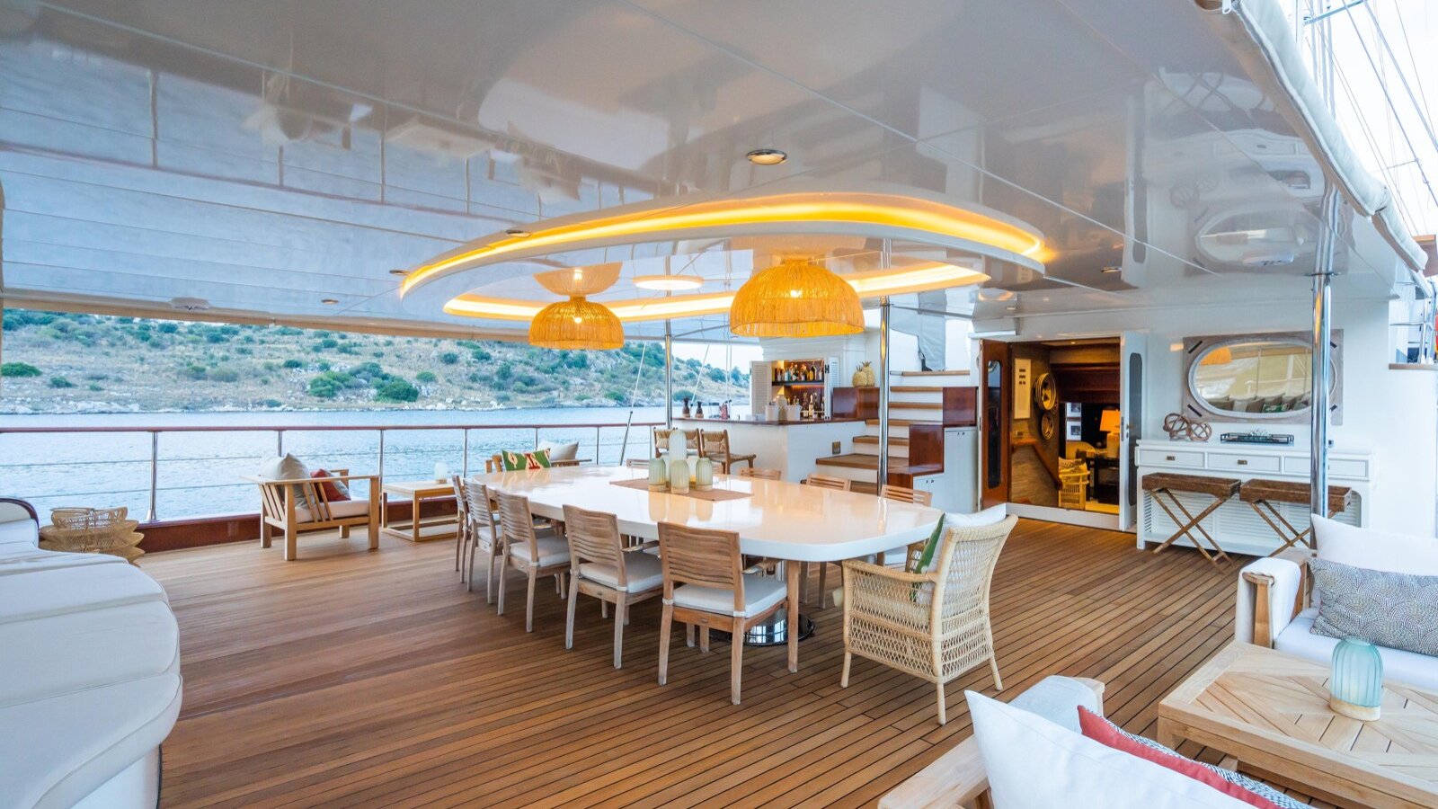 60m charter yacht deck view