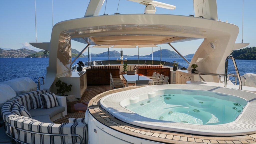 Anegada motor yacht, aerial view of Caribbean coral island