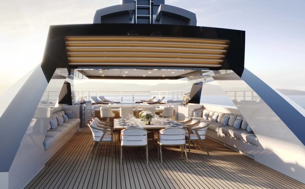 Charter yacht in Calvi, aft deck at anchor