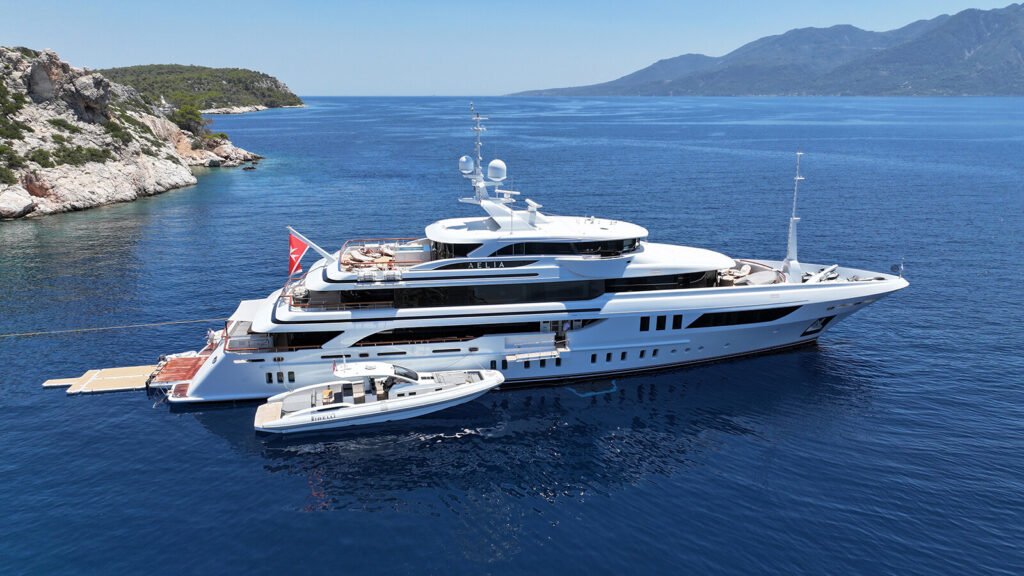 Charter motor yacht off Ras Al Khaimah, sun deck view