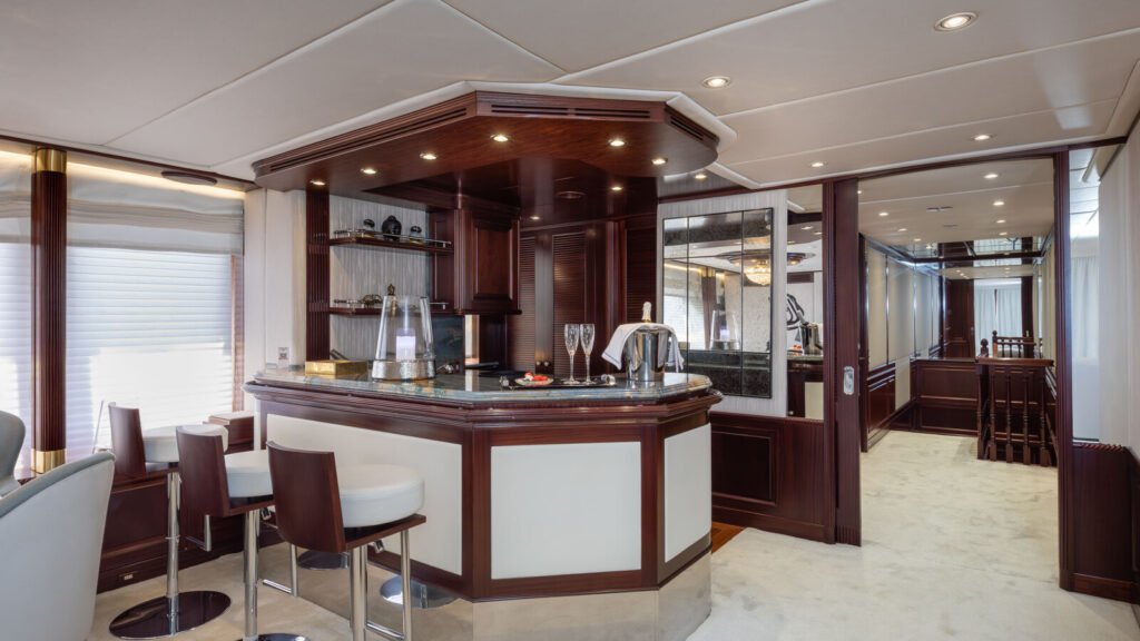 Bar with backlit shelving