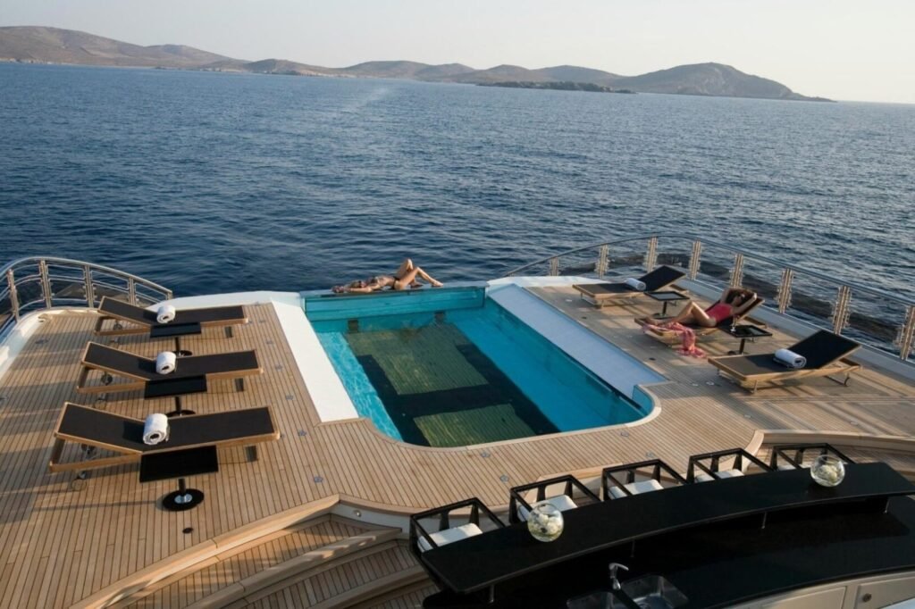 ALFA NERO for charter, aft pool and profile