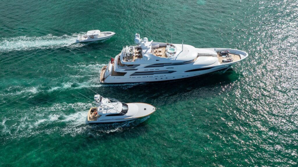 Delta Marine charter yacht Bahamas, aft deck and swim platform