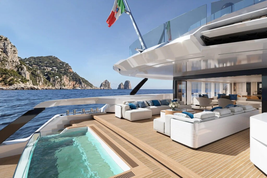 Baglietto DOM 133 yacht for sale - profile view of the 41m all-aluminium Baglietto superyacht designed by Studio Vafiadis