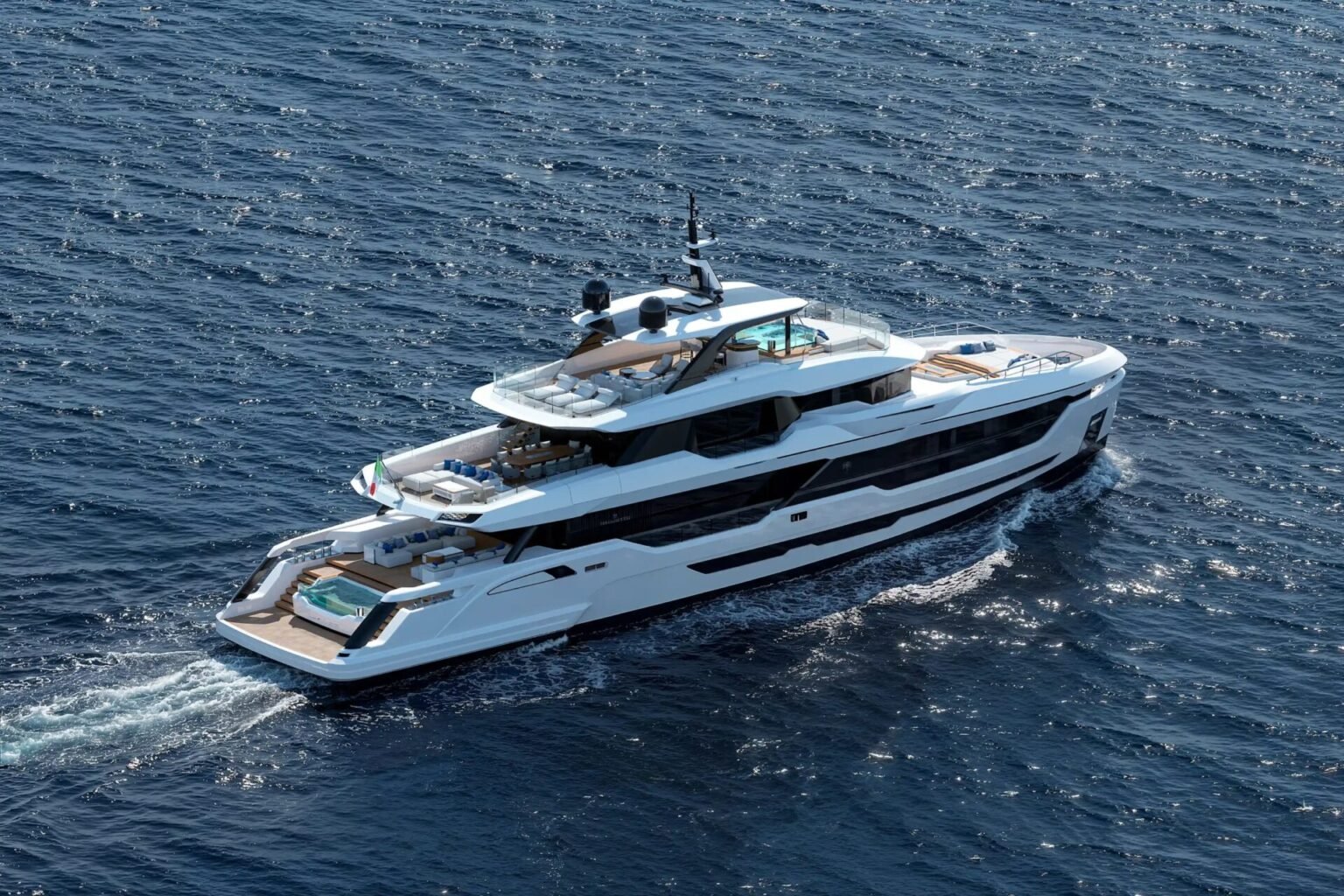 Baglietto DOM 133 yacht for sale - exterior on the water of the 41m Baglietto superyacht