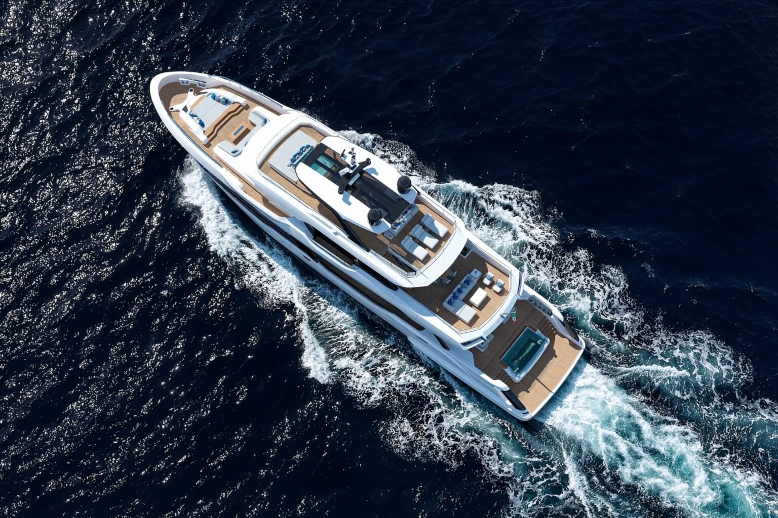 Baglietto DOM 133 yacht for sale - exterior running shot of the 41m Baglietto superyacht