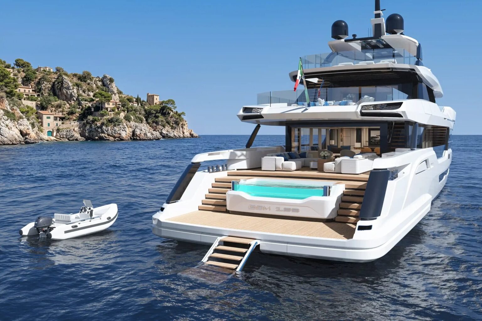 Baglietto DOM 133 yacht for sale - deck view of the 41m Baglietto superyacht