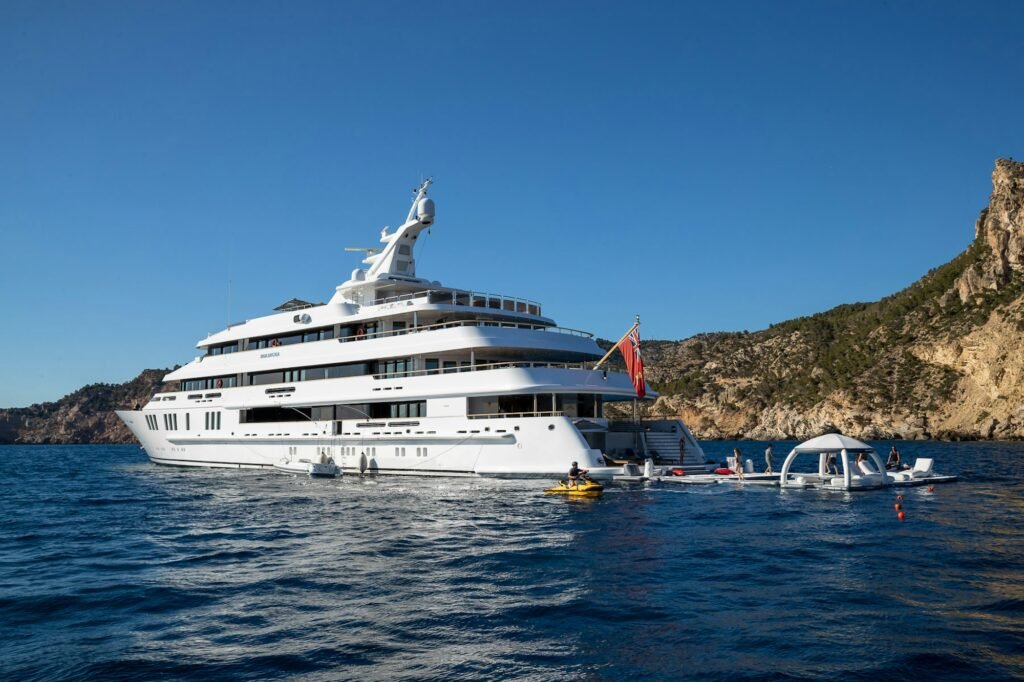 BOADICEA yacht for charter, Aerial with beach club