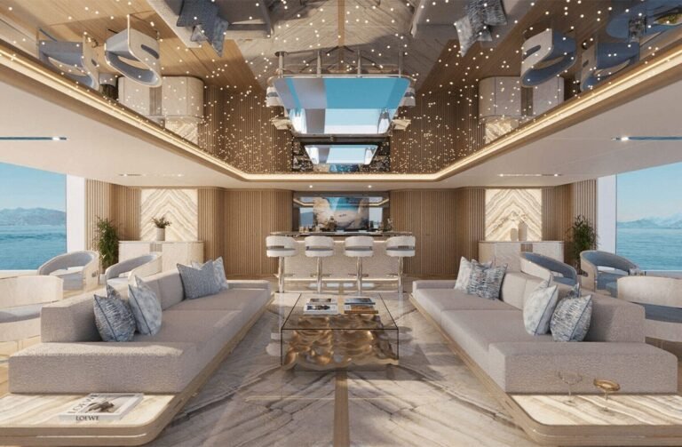 Bravo yacht for sale - contemporary H2-designed interior saloon of the 80m Turquoise Yachts superyacht