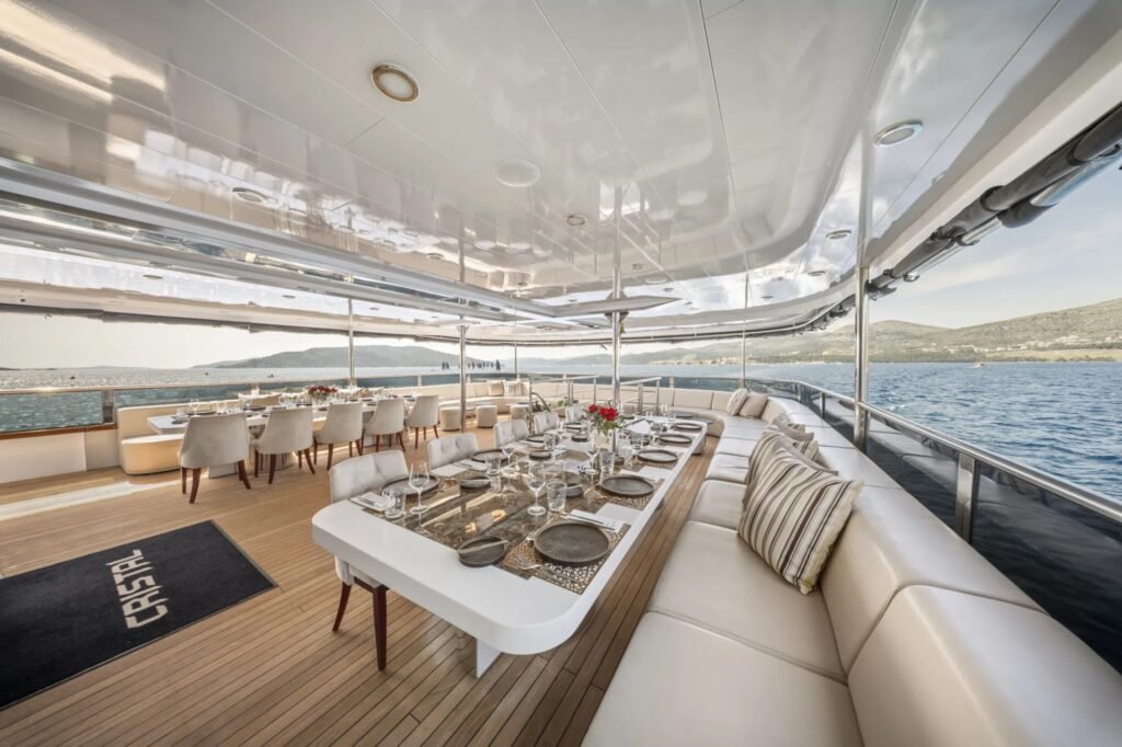 50m charter yacht with cinema, sun deck and upper decks