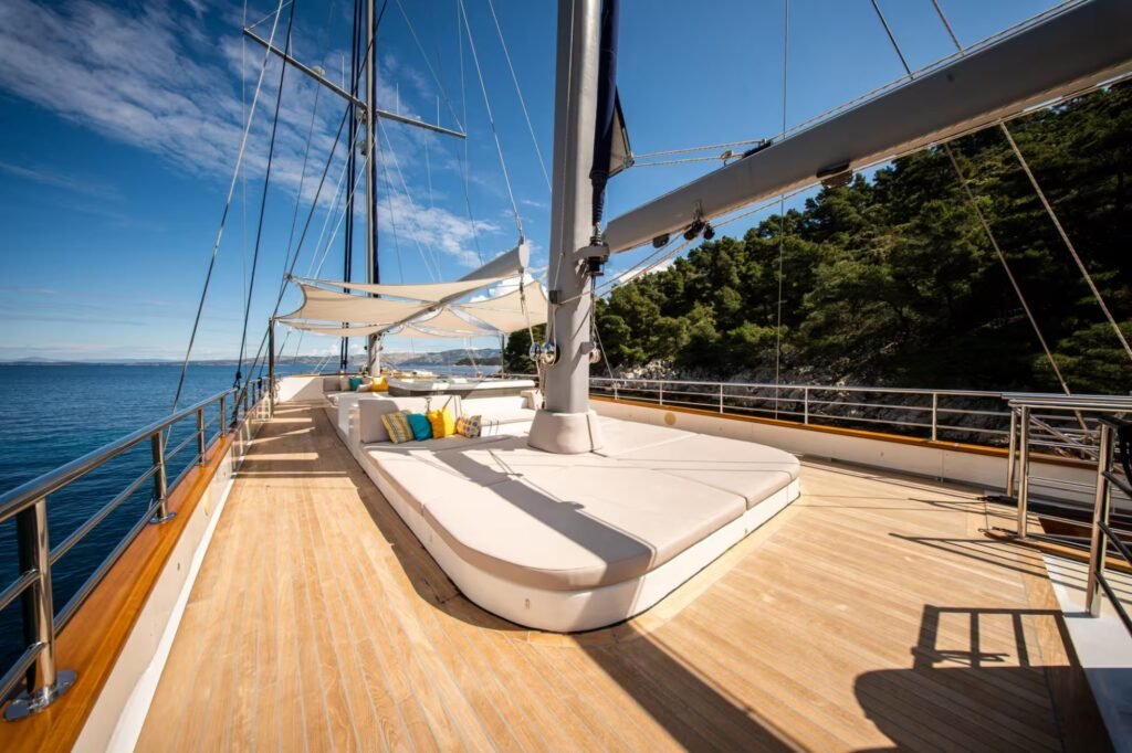 family yacht for charter with e-foil, aft deck and swim platform
