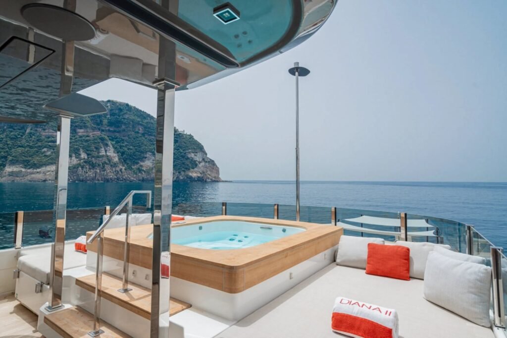 11 guest 5 cabin charter yacht, exterior profile at anchor