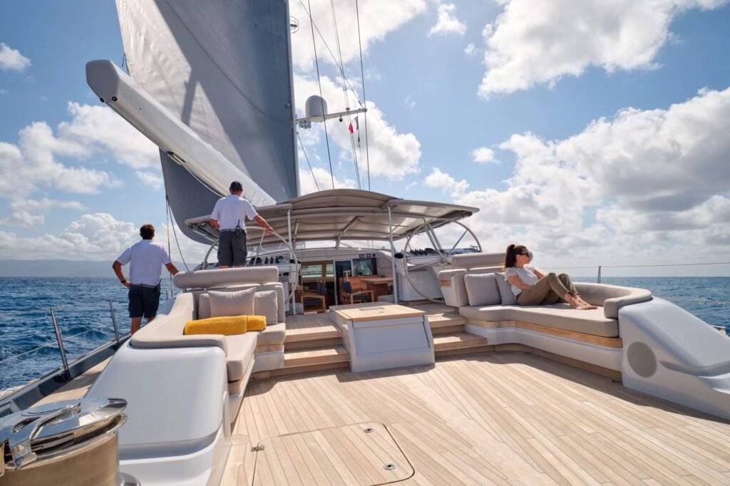 Charter yacht in Symi, sun deck and exterior spaces