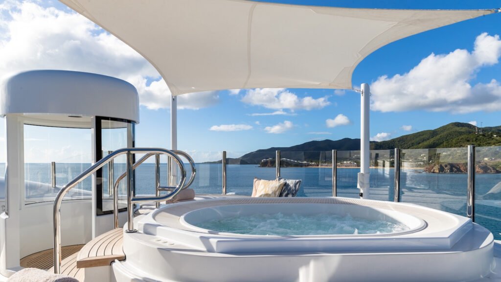 HBC sundeck jacuzzi beneath sail canopy