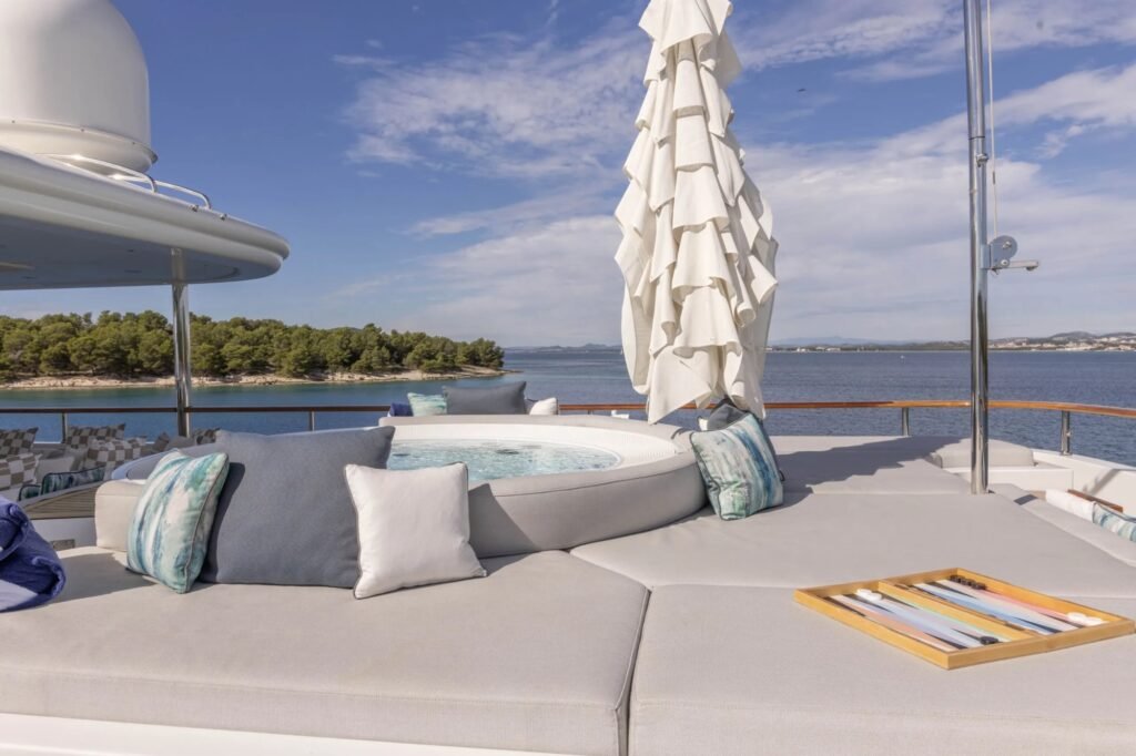 Mondomarine charter yacht, aft deck and swim platform