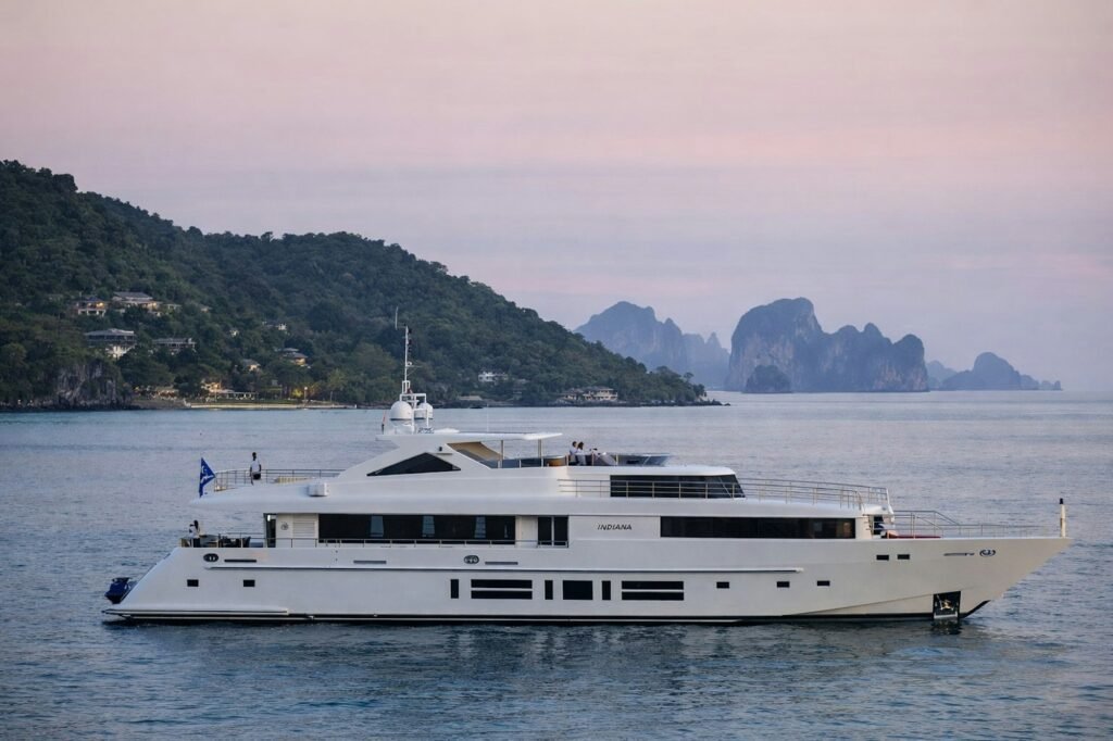 INDIANA for charter, profile view at dusk in Phuket